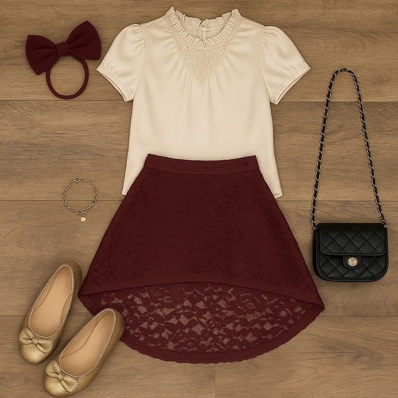 American Rag Burgundy Lace High-Low Skirt - Picture 1 of 4